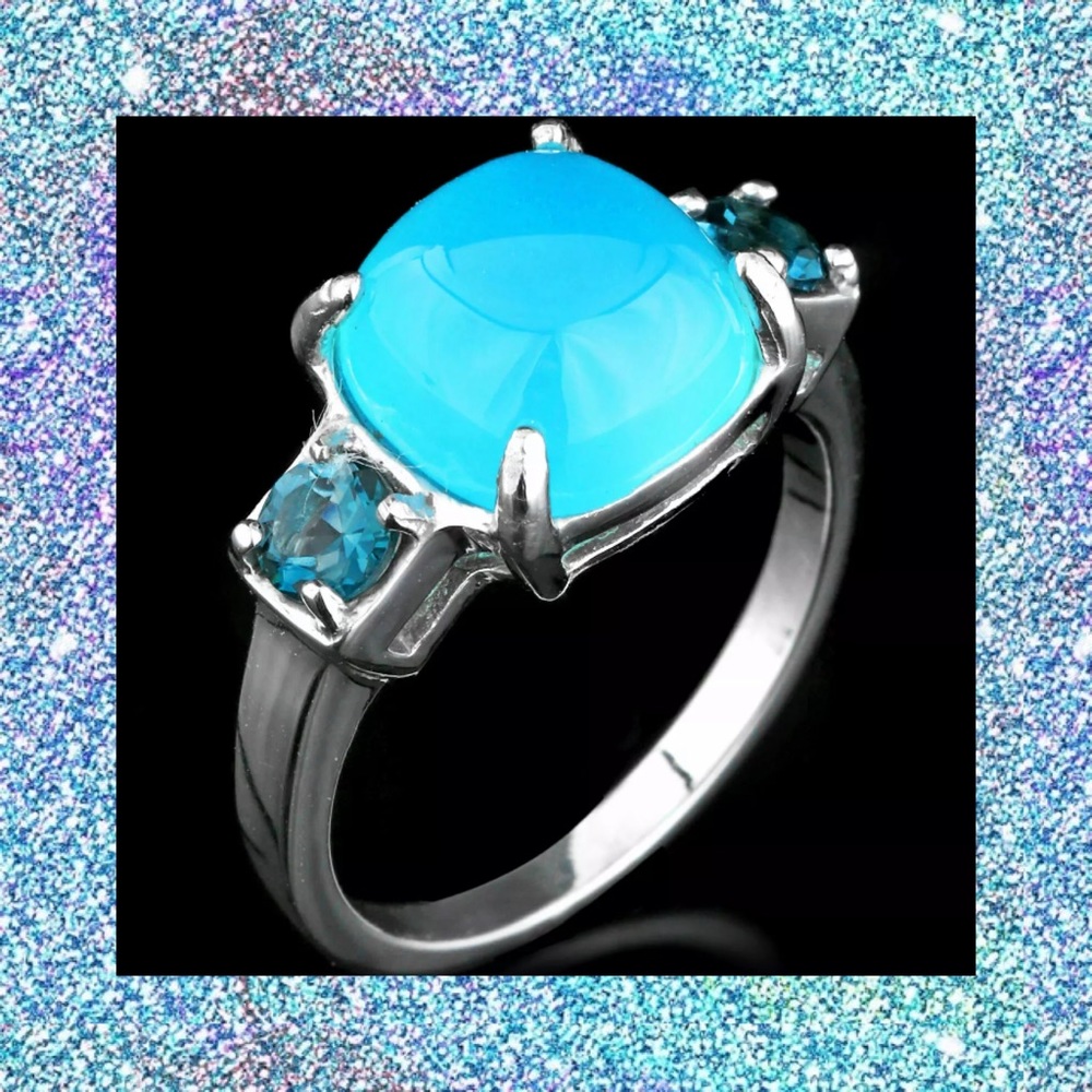 100% NATURAL 10MM BLUE CHALCEDONY ➕ IOLITE RING